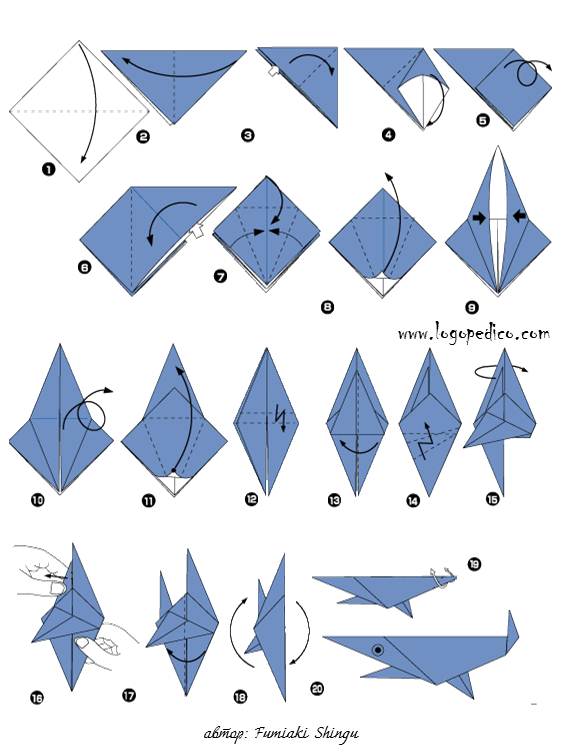 фигури оригами акула